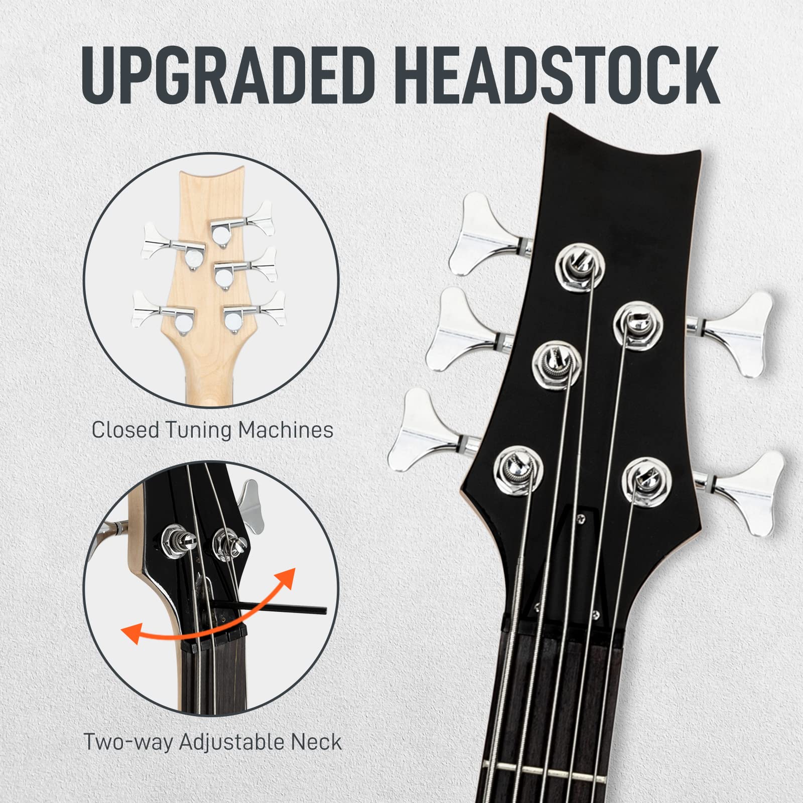 Ktaxon 5 String Electric Bass Guitar, Full Size Standard Right Handed Rosewood Fretboard Bass Kit with Gig Bag Strap Cable Wrenc